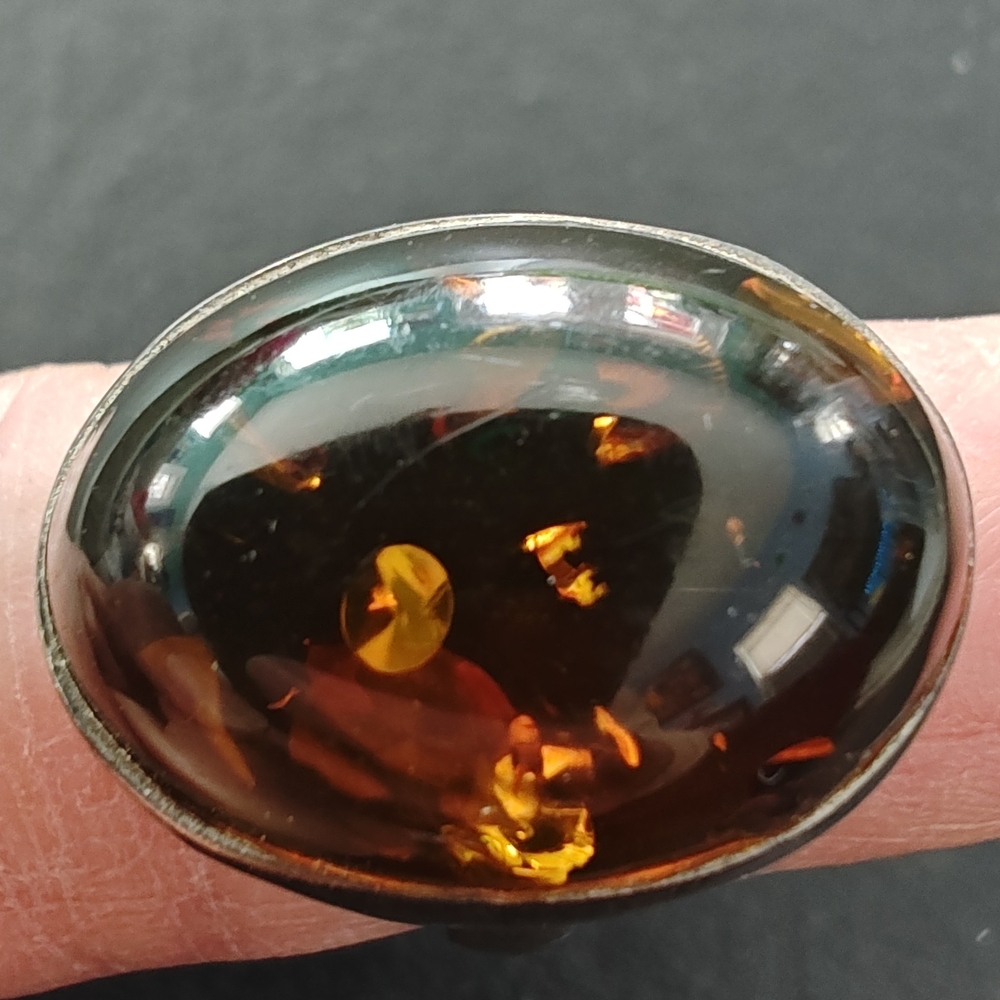 Silver Amber Ring Size 7
